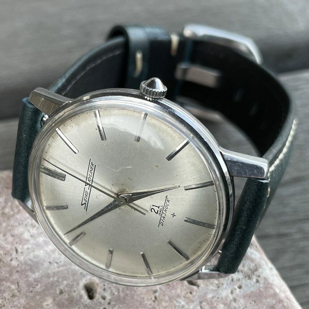 【中古品】【OH済み】SEIKO/セイコー Skayliner/スカイライナー 21石 Cal.402 機械式 手巻き時計 精工舎諏訪工場 1963年 10月製造 動作確認済み クリーニング/ケース/風防新品交換済み アンティークウォッチ 中三針 イタリアンレザーベルト付き メンズウォッチ 腕時計のサムネイル