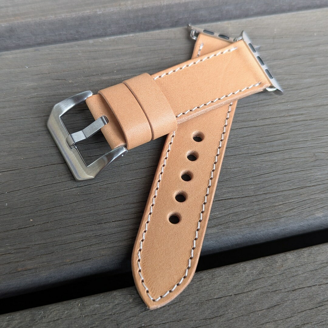 Apple Watch/アップルウォッチ専用 レザー替えベルト 日本製 ハンドメイド ナチュラル イタリアンレザー ヌメ革 レザーベルト 316Lステンレスバックル＆専用アダプター付き AW-BSNA LEVEL7