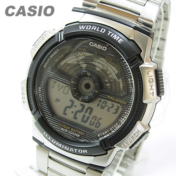Rakuten - CASIO カシオ AE-1100WD-1AV/AE1100WD-1AV ワールドトラベラー メタルベルト キッズ 子供 かわいい メンズ チープカシオ チプカシ 腕時計 【あす楽対応】