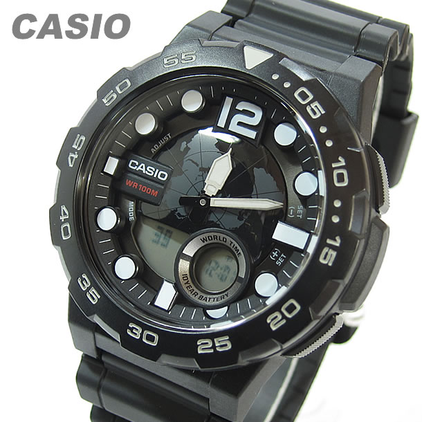 CASIO カシオ AEQ-100W-1A/AEQ100W-1A テレメモ アナデジ ブラック キッズ 子供 かわいい メンズ チープカシオ チプカシ 腕時計