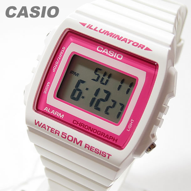 CASIO カシオ W-215H-7A2/W215H-7A2 ベーシック デジタル ホワイト/ピンクインデックス キッズ 子供 か..