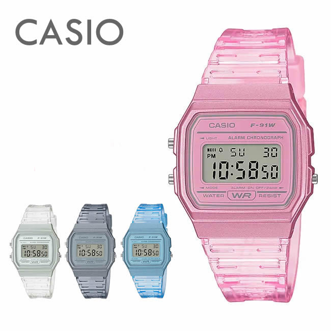 カシオ 腕時計 女の子 CASIO/カシオ チープカシオ 人気のチプカシ デジタル 日付 カレンダー付 ブルー/ピンク/クリア/グレー（F91WS-2 F91WS-4 F91WS-7 F91WS-9） キッズ 子供 男の子 女の子 腕時計