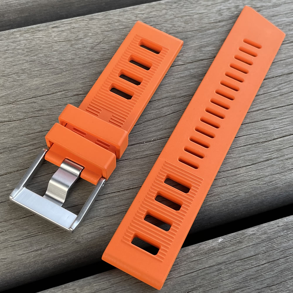 【ラグ幅：24MM/22MM 130/75】 DEEP BLUE ディープブルー HYDRO 91 H91BK DIVER 天然ゴム ダイバーズ ラバーベルト 替えベルト オレンジ 腕時計用