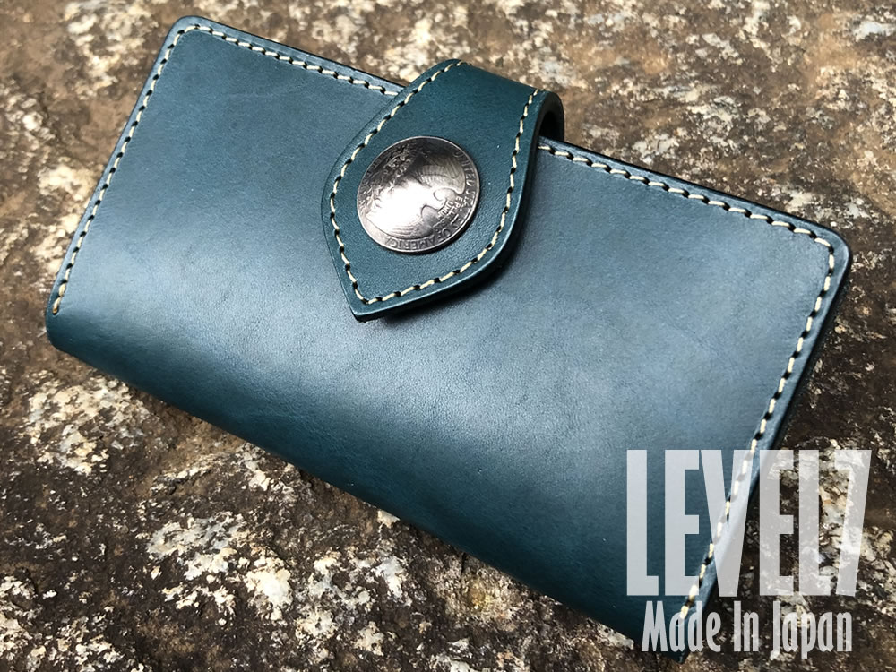 iPhone11 iPhone11Pro iPhoneXR iPhoneXS iPhone8 iPhone7 iPhone6/6S用 iPhoneX 手帳型 iPhone ケース 本革 オイルスムースレザー ヌメ革 北米原皮 国産 姫路レザー ブルー ハンドメイド 日本製 LEVEL7