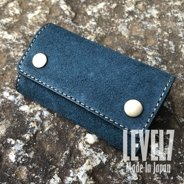 KEY CASE/キーケース 本革 4連キーホルダー ベロア オイルヌメ革 イタリアンレザー ネイビー/ブルー ハンドメイド 日本製 LEVEL7(4)