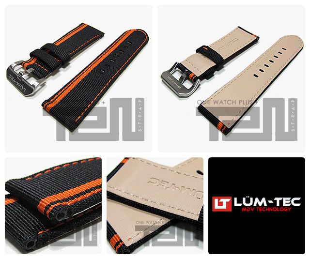 【24MM／22MM 120／80】 LUM-TEC （ルミテック） ST310-24 ナイロン×レザーベルト／ストラップ オレンジストライプ ブラック 替えベルト 腕時計用【あす楽対応】