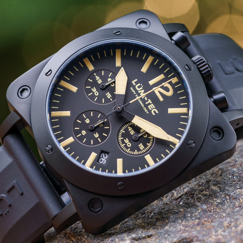  LUM-TEC/LUMTEC ルミテック BULL42 A26 SEIKO SII VK67 日本製 クォーツムーブメント PVD ブラック ミリタリーウォッチ ラバーベルト メンズウォッチ 腕時計