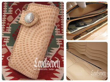 【Lv7 バイカーズウォレット ライダースウォレット カービングレザー 長財布 ロングウォレット】 二つ折り オールハンドメイド カービングレザー 本格バイカーズウォレット ナチュラル VA-R001-NA 【LEVEL SEVEN/レベルセブン】 【あす楽対応】