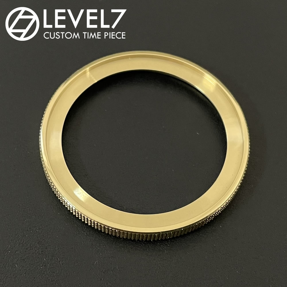 【SEIKO MOD カスタムパーツ】316Lステンレス製 Knurled Style/ローレットベゼル 艶あり/ポリッシュ ゴールド ミリタリー カスタム用パーツ LEVEL7