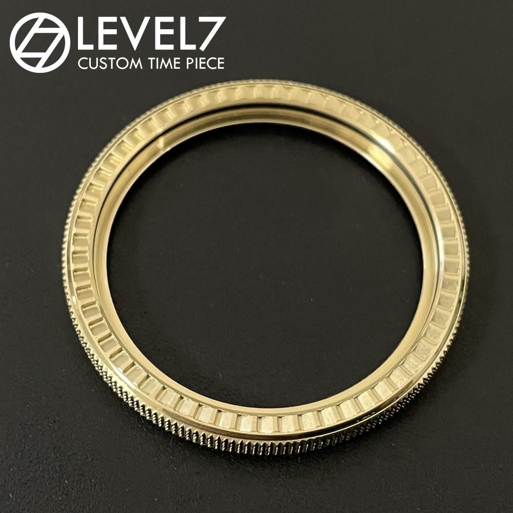 【SEIKO MOD カスタムパーツ】316Lステンレス製 Knurled Style/ローレットベゼル 艶あり/ポリッシュ ゴールド ミリタリー カスタム用パーツ LEVEL7