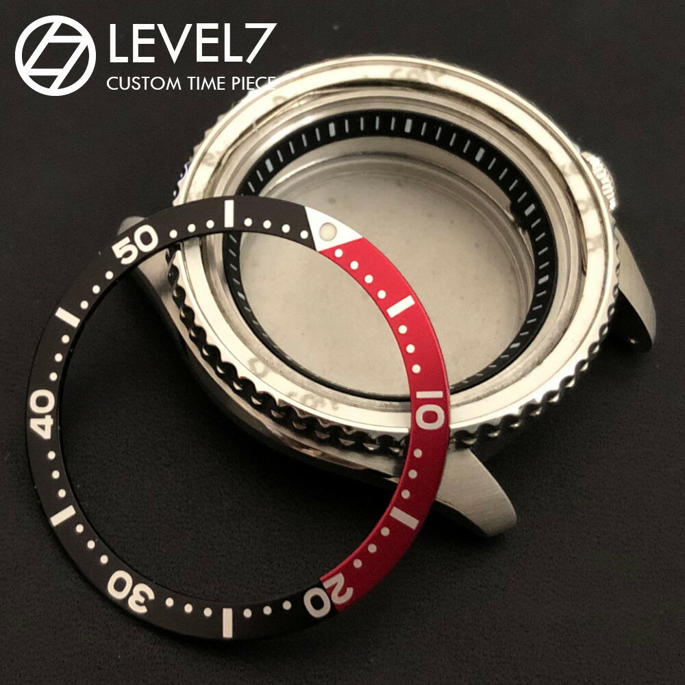 【直径38mm/内径31.5mm 】アルミ製 ベゼルインサート フラット型 12時位置 ルミナスドット COKE/コーラカラー ブラック/レッド インデックス MOD カスタム用パーツ VBA002 LEVEL7