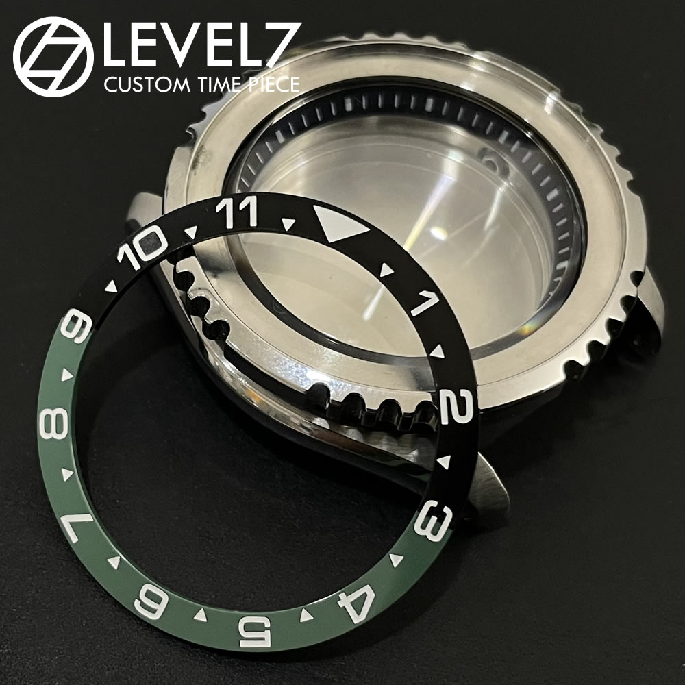【直径38mm/内径31.5mm 】セラミック製 ベゼルインサート フラット型 12H表記 グリーン×ブラック/ホワイトインデックス MOD カスタム用パーツ LVCD001 LEVEL7