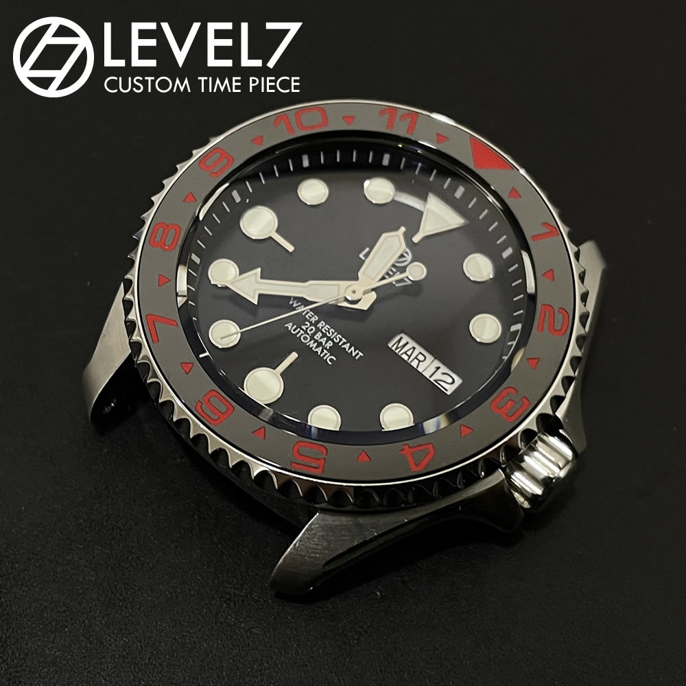 【直径38mm/内径31.5mm 】セラミック製 ベゼルインサート フラット型 12H表記 ブラック/レッドインデックス MOD カスタム用パーツ LVCD026 LEVEL7