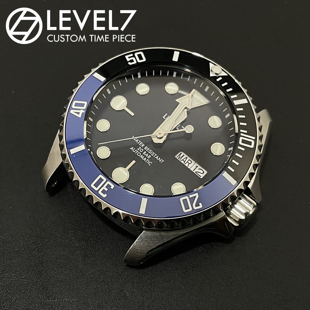 【直径38mm/内径30.7mm 】セラミック製 ベゼルインサート スロープ型 サブマリーナタイプ ブルー×ブラック/ホワイト インデックス MOD カスタム用パーツ LVROBA007 LEVEL7