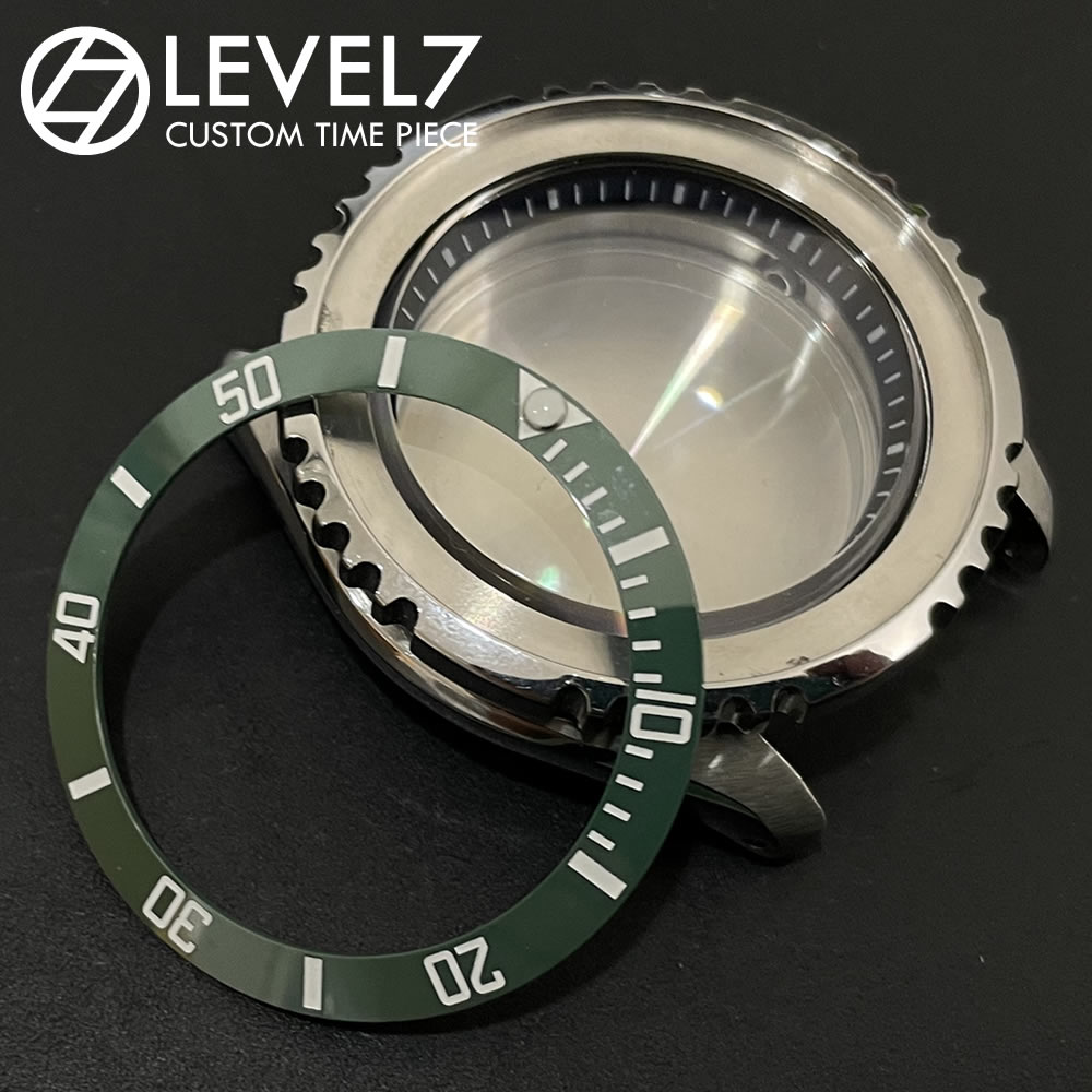 楽天LEVELSEVEN【直径38mm/内径30.7mm 】セラミック製 ベゼルインサート スロープ型 サブマリーナタイプ グリーン/ホワイト インデックス MOD カスタム用パーツ LVROBA015 LEVEL7