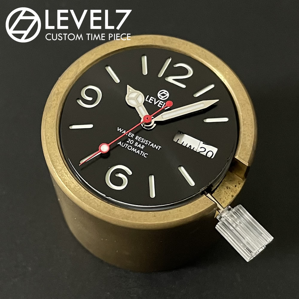 【MOD カスタムパーツ】シルバー/秒針レッド ルミナス ブルー蓄光(平時:ホワイト) SEIKO NH35/NH36 ムーブメント対応 3針セット ベンツマーク ダイバーズウォッチ用 LEVEL7