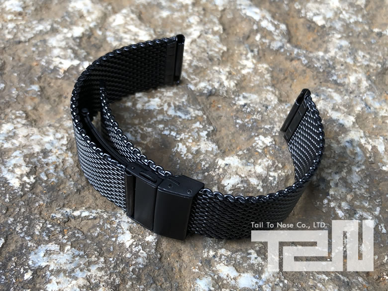 【ステンレスメッシュベルト 20MM/22MM】T2N Strap/T2Nストラップ WBSS1607-BK ステンレスメッシュベルト/バンド 替えベルト ブラック 腕時計用