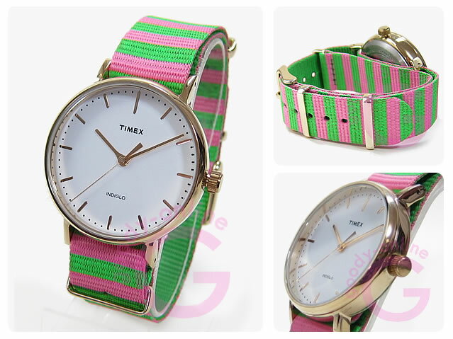 TIMEX（タイメックス） TW2P91800 Weekender Fairfield ／ウィークエンダー フェアフィールド 37mm グリーン×ピンク ボーダー ユニセックスウォッチ 腕時計 【あす楽対応】
