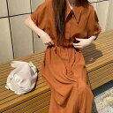 ワンピース シャツワンピース ロング丈 半袖 襟付き ストレート Iライン ポケット シック ラペル ビッグラペル 前開き 薄手 きれいめ シンプル カジュアル...