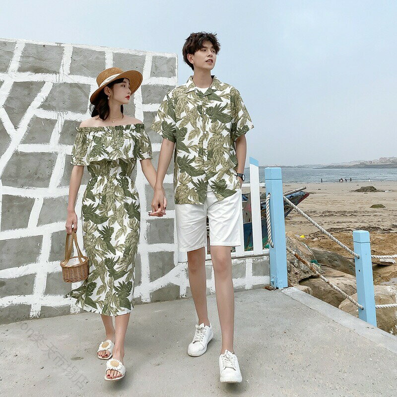 ペアルック カップル お揃い ビーチ リンクコーデ アロハシャツ 花柄 夏 海リゾート 旅行 記念日 新婚旅行 韓国風 半袖 沖縄 夫婦 海遊び ペアシャツ ワンピース パンツセット ハワイ風