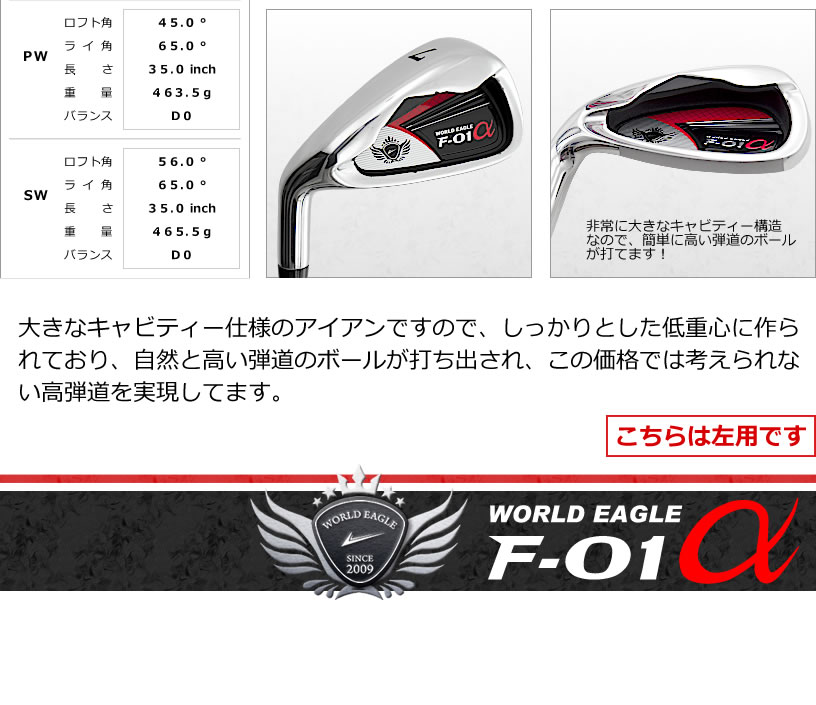 ワールドイーグル ゴルフ メンズ アイアン6本セット F-01 左用　簡単に高弾道 抜群の方向性能　初心者の方から使えるおすすめ人気アイアン 井戸木プロ推薦　男性用　スチールシャフト　TPRグリップ　フレックスR フレックスS【ssirwg】