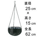 黒ビニール ワイヤー 丸型 吊り籠 25cm 吊り鉢 ハンギング フック付き