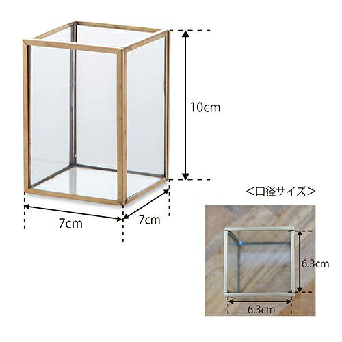 花瓶 フラワーベース フレーム ソリッド ガラス 真鍮 しんちゅう 角型 22575 W7 D7 H10cm おしゃれ 小さい アンティーク シンプル 一輪挿し 花器 [2]