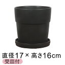 植木鉢 陶器鉢 シンプル リム 17cm ブラック系 〔受皿付〕 釉薬 陶器 鉢 カラフル おしゃれ