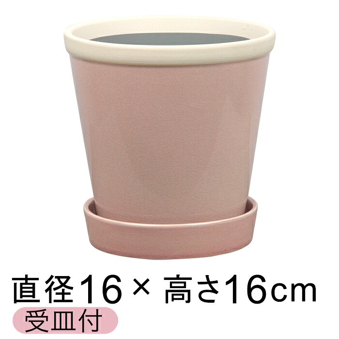 Rakuten - おしゃれ 植木鉢 陶器 鉢 グロッシー POT 5号 16cm A サクラ つや有 皿付 貫入 室内 屋内