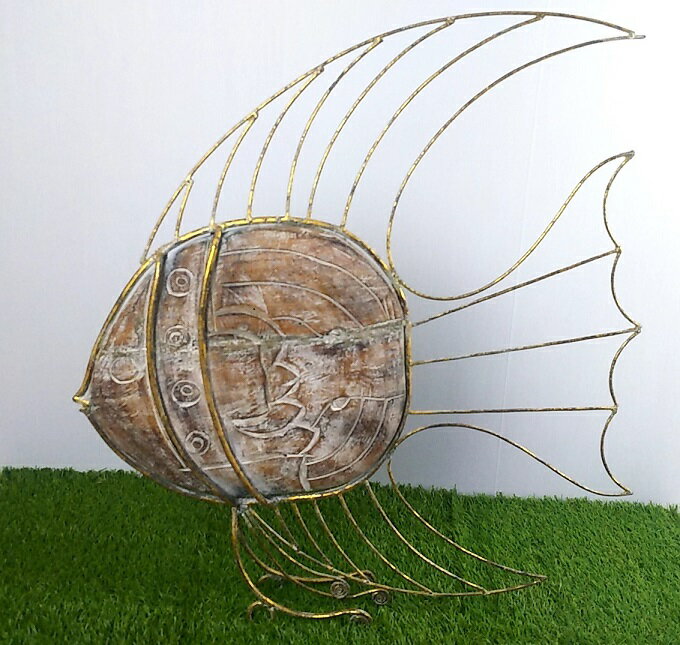 樂天商城 - 木製 アイアン アジアン 雑貨 お魚風 置物 高さ57cm