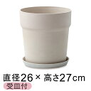 おしゃれ 植木鉢 ウッドストーンプラポット 26.5cm 8号 受皿付 ミルク アートストーン