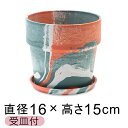 おしゃれ 植木鉢 ウッドストーンプラポット 16.5cm 5号 受皿付 トワイライト 3色マーブル