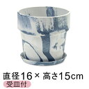 おしゃれ 植木鉢 ウッドストーンプラポット 16.5cm 5号 受皿付 ミルク・ブルーベリー 2色マーブル