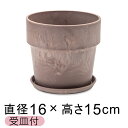 おしゃれ 植木鉢 ウッドストーンプラポット 16.5cm 5号 受皿付 シナモン アートストーン