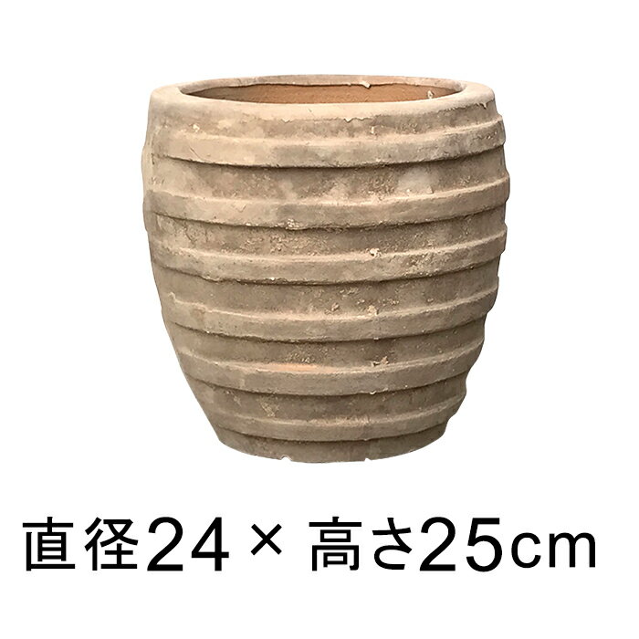 【楽天市場】横じま 丸 深型 アンティーク 素焼き鉢 34cm 20