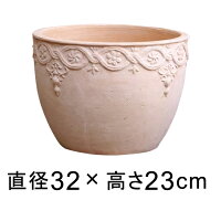 模様入り丸型HM白粉素焼き鉢大