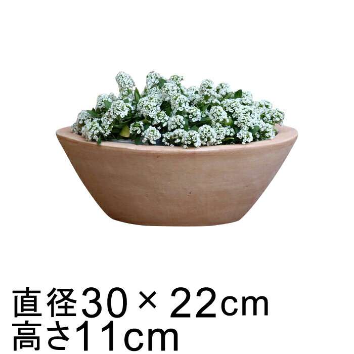 植木鉢 おしゃれ シンプル だ円 浅型 HM白粉 素焼き鉢 テラコッタ 鉢 小 30×22cm 2.5リットル