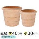 植木鉢 横ライン 丸リム型 素焼き鉢 テラコッタ鉢 rv0015ms 大小2個セット 【メーカー直送・日時指定不可・同梱不可・代引不可・返品不可】