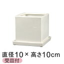 訳あり 植木鉢 おしゃれ 陶器鉢 J キューブ型 白 つや有 10cm 0.7リットル 受皿付 室内