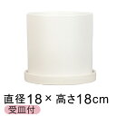 植木鉢 陶器鉢 寸胴 丸型 白 つや無 18cm 受皿付 室内 屋内
