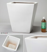 【送料無料】【おしゃれ植木鉢】ツルツル10M角型陶器鉢白L10号鉢カバー39cm〔受皿別売/つや無・マットホワイト〕