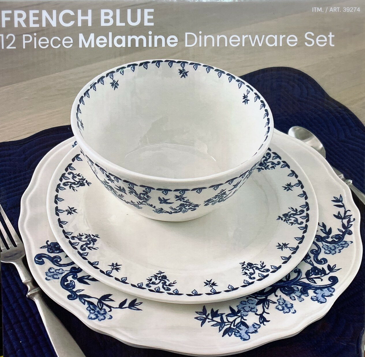 BAUM ESSEX FRENCH BLUE メラミン ディナーウェア 12枚セット 39274 食器 コストコ お皿 プレート フレンチ