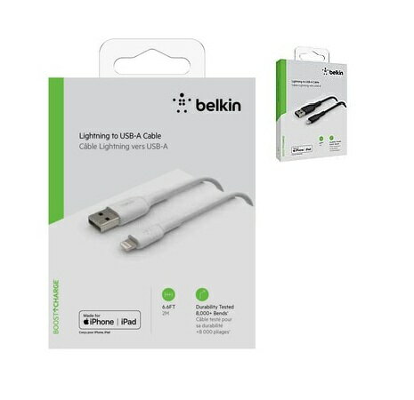 Rakuten - 【在庫限り】BELKIN USB-A to Lightningケーブル 高耐久 2m　ブラック　/　ホワイト　CAA001BT2MBK　CAA001BT2MWH