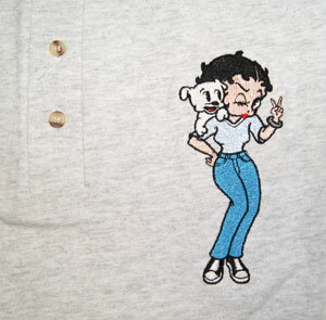 ベティー(ベティ)ブープ　betty boop グレー地　ヘンリーネックTシャツ刺繍入り　Tシャツ　ユニセックスサイズバディ＆ベティー柄SALE！上代11800円