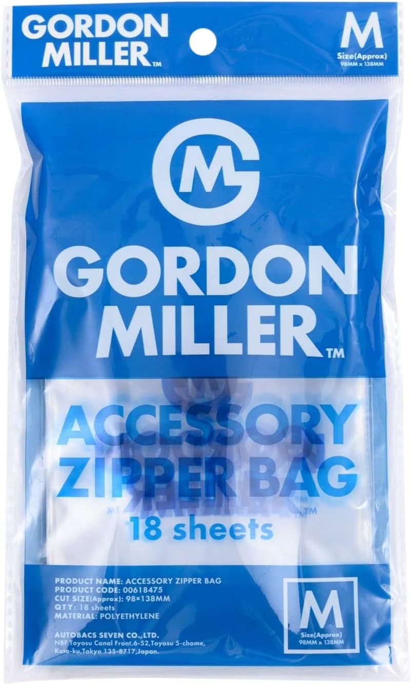 ガレージ・アウトドア・サーフィン・お家などでご利用いただける万能ジッパーバッグ。 GORDON MILLERロゴ入り。お出かけ時の小物入れや食品の小分け、持ち運びに便利。 たっぷり使える18枚入り、食品の冷凍・冷蔵保管にも対応してます。 ※本製品は食品衛生法に基づいて定められた「食品、添加物等の規格基準」に適合しています。 ■素材：原料樹脂：ポリエチレン ■耐冷温度：約-30℃ ■耐熱温度：約100℃ ■サイズ(ジッパーより下)：約98x138mmx厚さ0.08mm(1シート) ■入数：18枚 ■原産国：中国 【使用上の注意】 ・本来の用途以外には使用しないでください。 ・本製品に異常を感じたら、ただちに使用をやめてください。 ・オーブン、直火、鍋等での煮沸、湯せんには使用しないでください。 ・電子レンジで解凍する際は、ジッパーの一部を開けてご使用ください。また、加熱調理には使用しないでください。 ・火気のそばに置かないでください。 ・袋の中にものを入れすぎた状態でジッパーを閉めると、無理な力がかかり、袋が破れるおそれがあります。 ・液状のものを保存する場合は、8分目以下にしてください。 ・液状やそれに近い食品などを入れて保存・解凍する場合は、液体がもれるおそれがありますので、受け皿などをご使用ください。また、液状の持ち運び容器として使用しないでください。 ・ナイフなどの尖ったものを入れないでください。 ・ポリエチレンを加工した際に生じるニオイが製品に残っている場合があります。 ・本製品は予告なく仕様および外観を変更することがあります。【保管上の注意】 ・ガス台、オーブン、オーブントースターなど高温になる場所の側に置かないでください。袋どうしがくっついて使えなくなることがあります。 ・お子様やペットの手の届かない所に保管してください。口や鼻をふさいで窒息するおそれがあります。 ・保管の際には直射日光のあたる場所や高温多湿の場所に置かないでください。まれに製品がくっついてしまったり、変色等が起こる場合があります。 ■コード：00618475 ※掲載商品は複数店舗で在庫を共有している商品も御座います。 在庫数の更新は随時行っておりますが、タイミングにより在庫にずれが生じることがございます。 そのためサイトよりご注文を頂いた時点で稀に他店舗にて完売しており、欠品してしまう場合が御座います。 在庫管理は出来る限り迅速な更新を心がけておりますが、万が一欠品の際はご了承下さい。【ご購入の前にご確認ください】 ※お客様のモニターの設定や閲覧環境(OSやブラウザのバージョン)によって、 画面上と商品実物との色味が若干異なる場合があります。あらかじめご了承ください。 【配送につきまして】 平日11時までのご注文分は即日出荷致します。土日祝のご注文は翌営業日の対応とさせていただきます。 大雨、大雪などの天候不良、地震などの災害、お正月、お盆などの交通渋滞などの不可抗力の事態により、 商品をご指定の日時にお届け出来ない、遅れてしまう場合がございます。予めご了承ください。 詳細に関しましては、下記の各運送会社様へお問い合わせください。 ■ 佐川急便 【お問い合わせ】 その他のお問い合わせにつきましてはお問合せフォームよりご連絡ください。