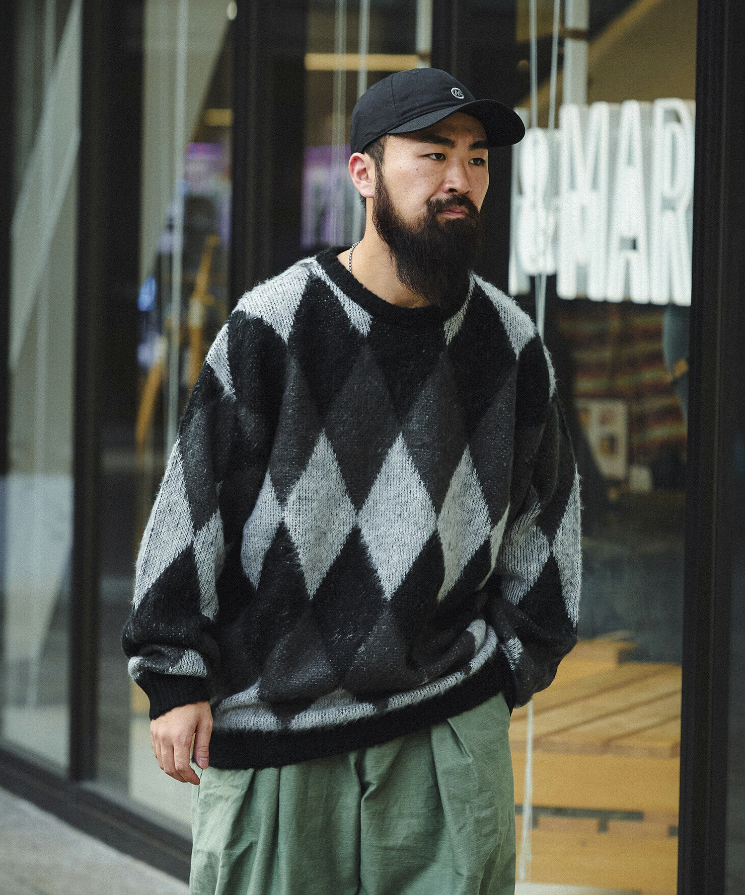 GORDON MILLER ゴードンミラー ダイヤ柄シャギーニットクルー