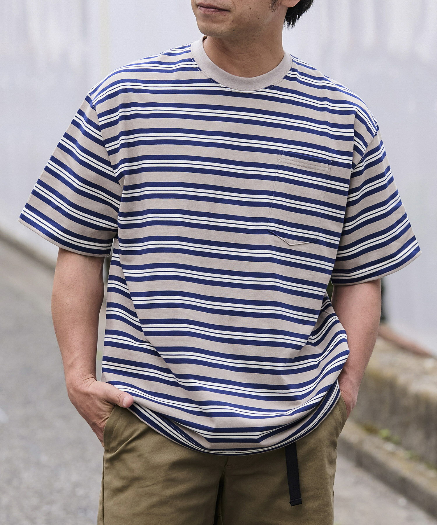 BIG MIKE サングラス ポケット ボーダー Tシャツ ビッグマイク メンズ レディース 半袖 綿100 ゆったり ボーダー カットソー