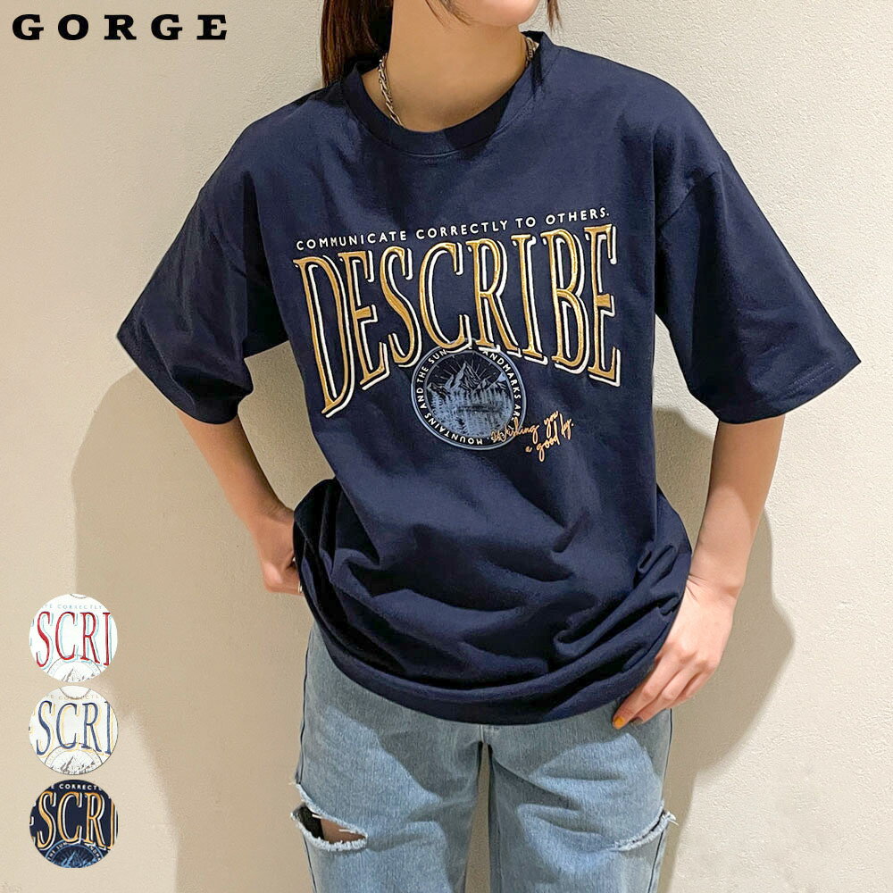 Describe刺しゅうTシャツ GORGE ゴージ トレンド プチプラ レディース レディースファッショントップス 半袖 ロゴ 配色 春 夏 量産型 カジュアル プチプラ 2416066