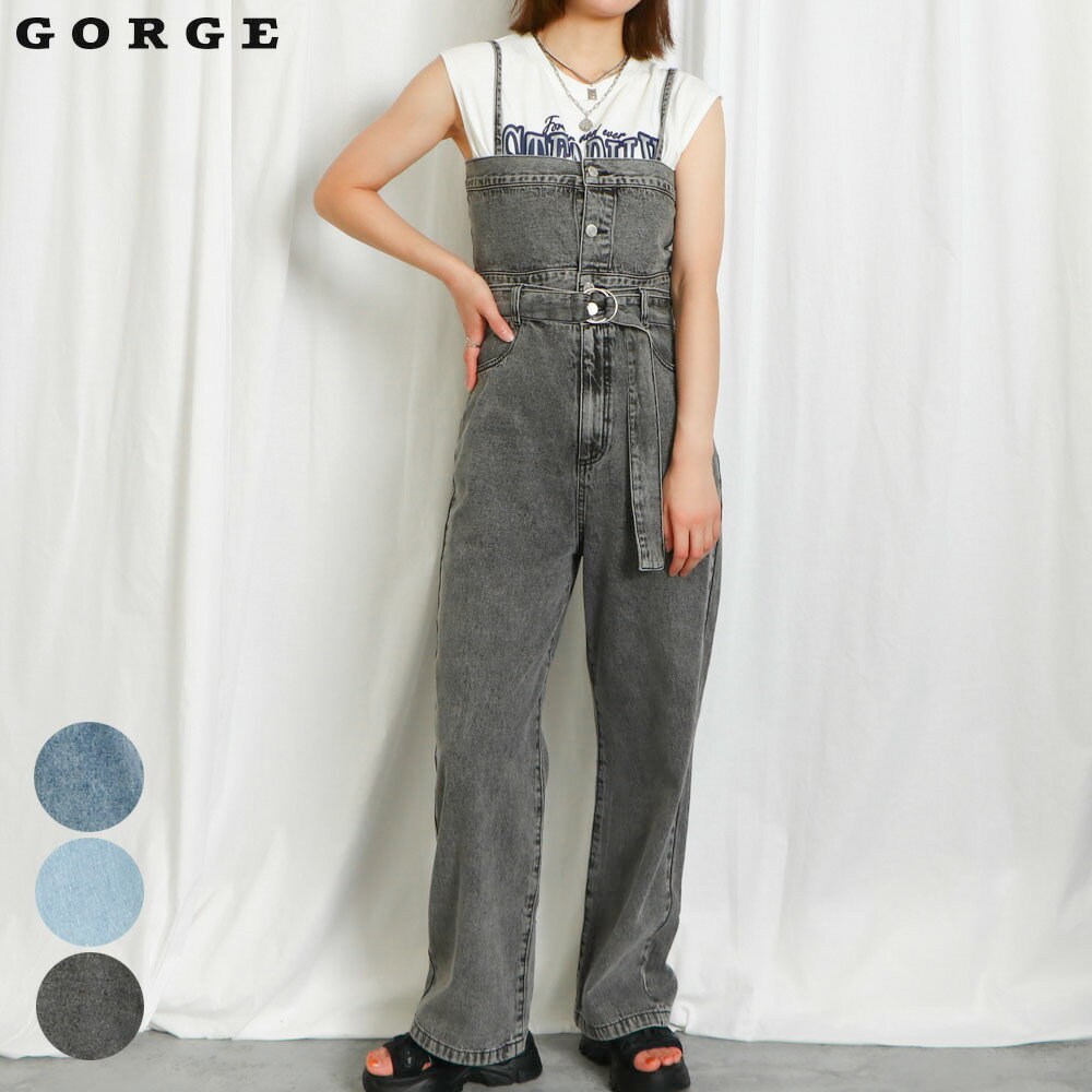 ビスチェ付きデニムオールインワン GORGE ゴージ トレンド プチプラ レディース レディースファッションオールインワン パンツ 春 夏 トップス プチプラ 韓国ファッション 2424927