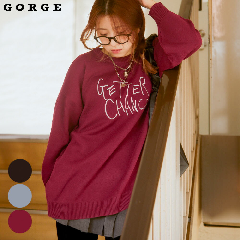 刺しゅうロゴチュニックワンピース GORGE ゴージ トレンド プチプラ レディース レディースファッションワンピース ニット ロゴ チュニック 秋 冬 ミニ トップス 刺しゅう シンプル 秋 冬 春 BIGシルエット 2446045